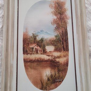 Vintage Original Oil Painting Canvas Signed by Nathan Cabin Framed 30 x 18"